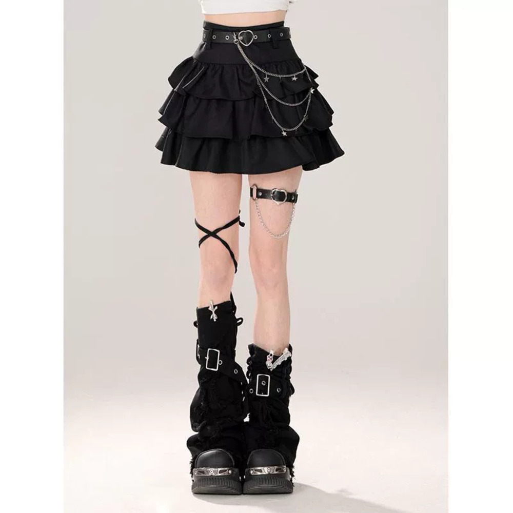 Zara Black Spade Contract Puffy Cake Mini Skirt High Waist